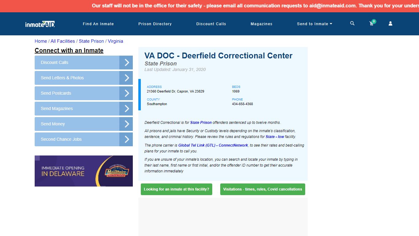 VA DOC - Deerfield Correctional Center - InmateAid