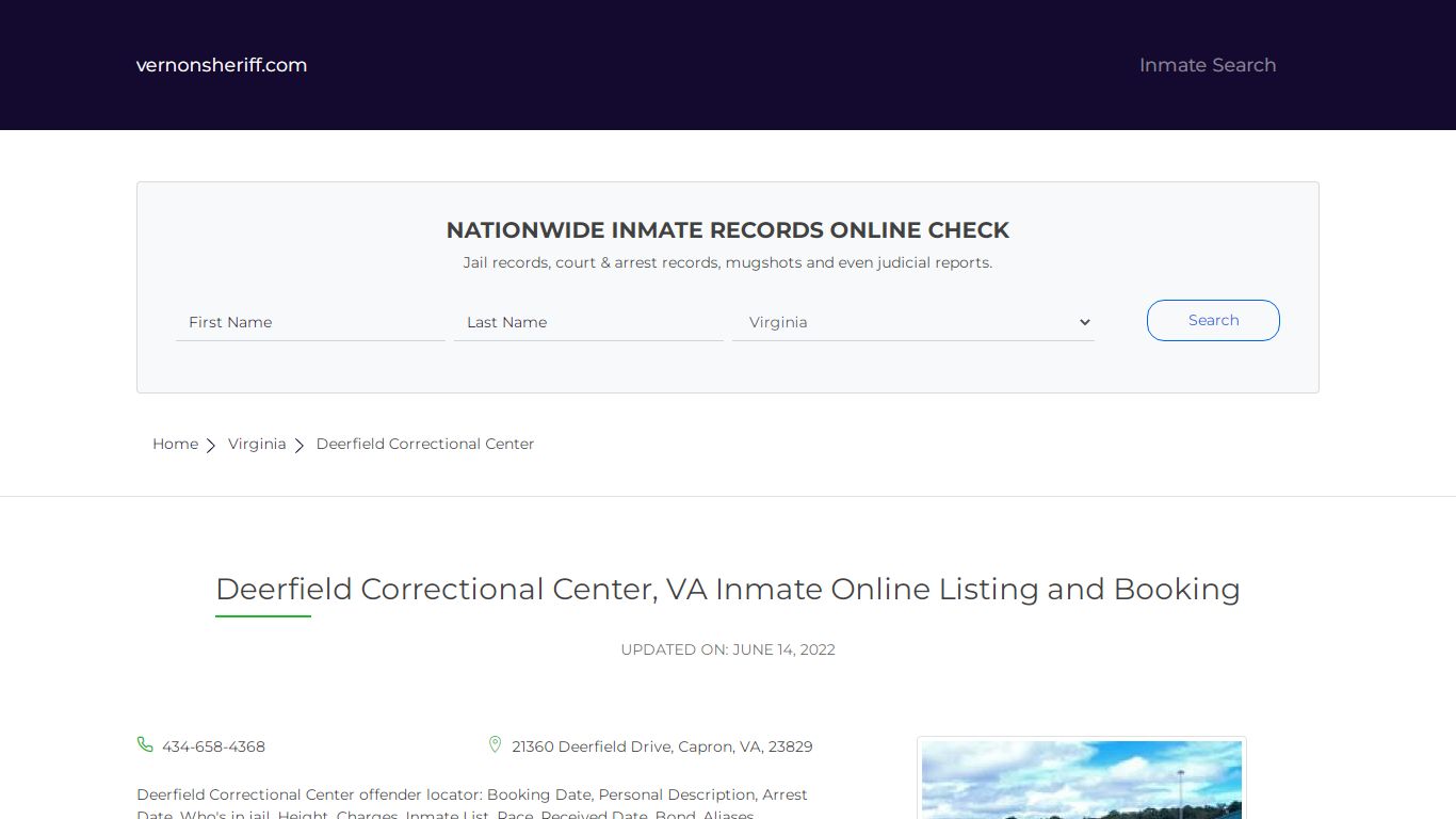 Deerfield Correctional Center, VA Inmate Online Listing and Booking